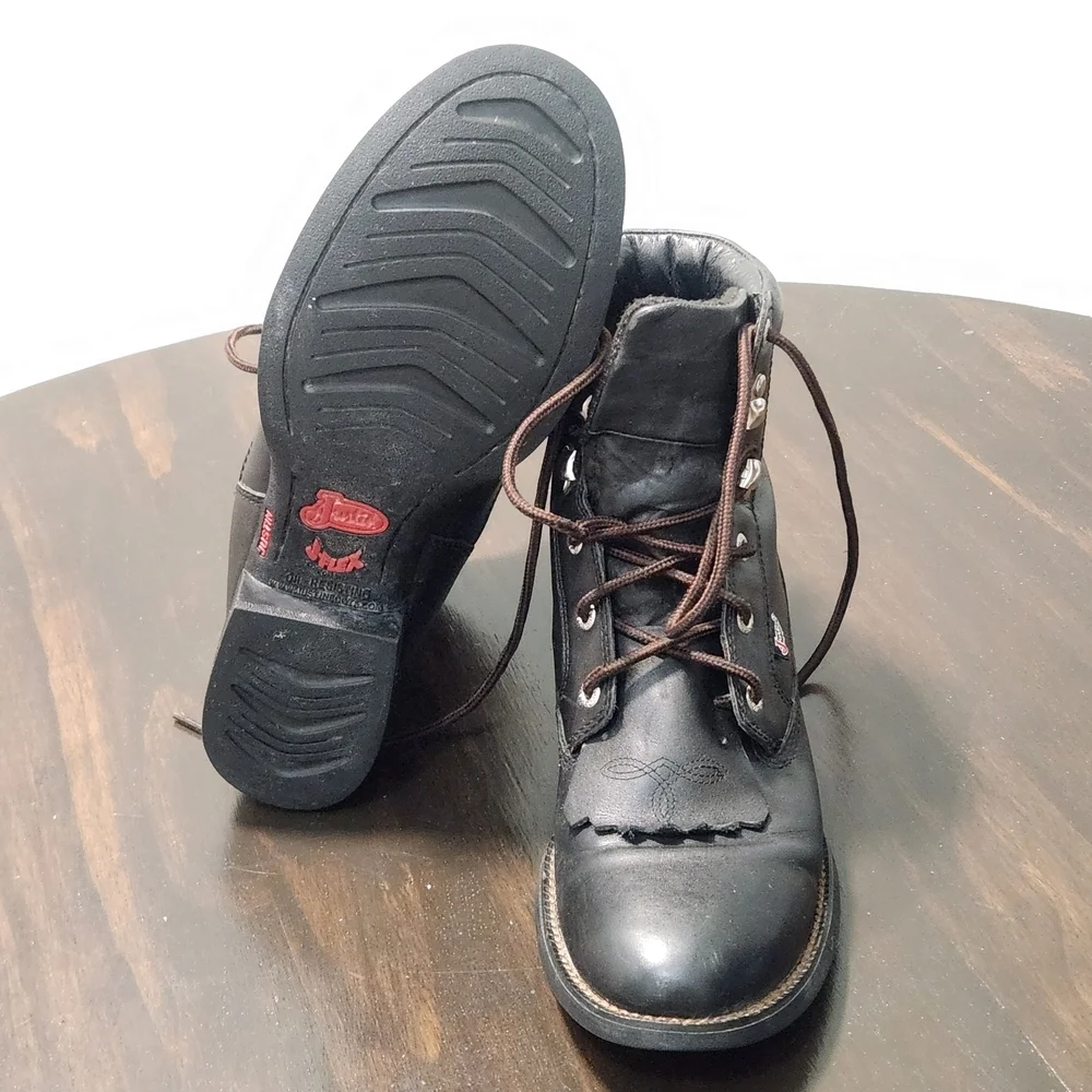 Justin Women's Western Black Leather Kiltie George Strait Boots 8.5 B L606 - Picture 8 of 10